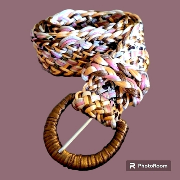 VTG Pastel Leopard Print Silk Like Thread Braided Woven Peasant Belt - Picture 1 of 6